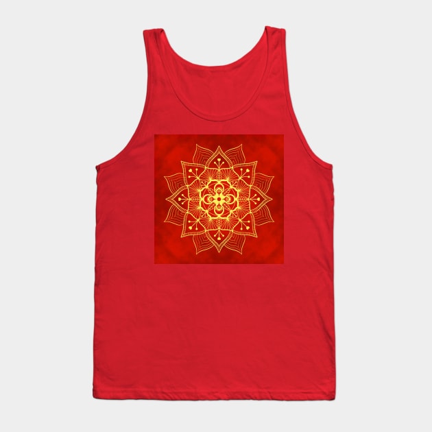 Gold and Red Floral Mandala Tank Top by Orchyd